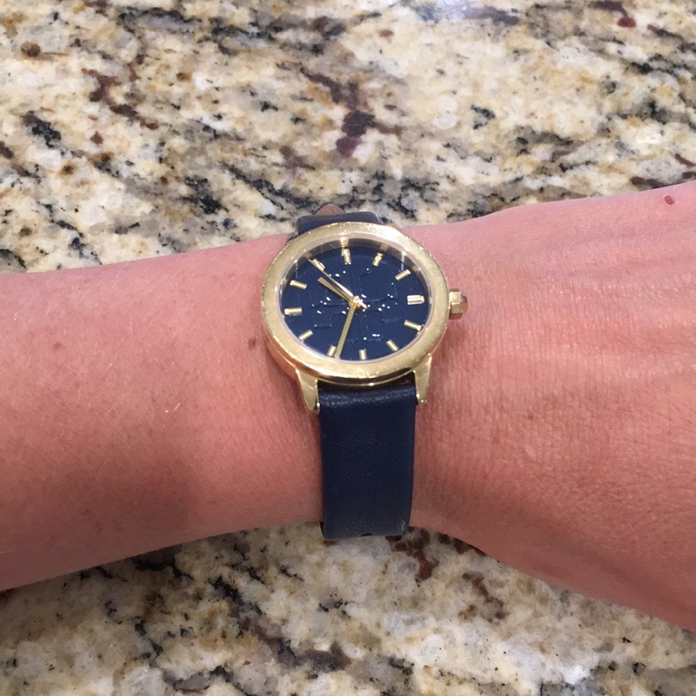 Navy Tory Burch leather watch